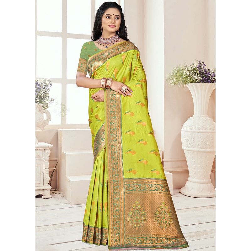 Lemon Spun Silk Saree With Blouse Piece - JD986597834