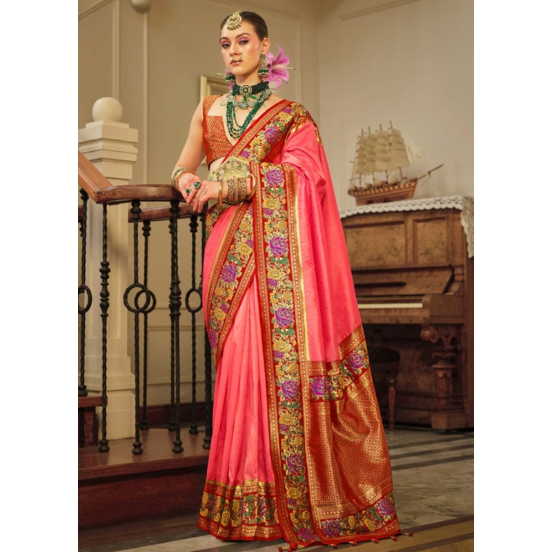Light Pink Banarasi Silk Saree With Blouse Piece - JD986597833