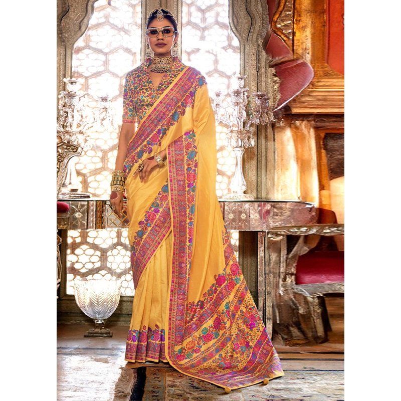 Light Yellow Spun Silk Saree With Blouse Piece - JD986597832