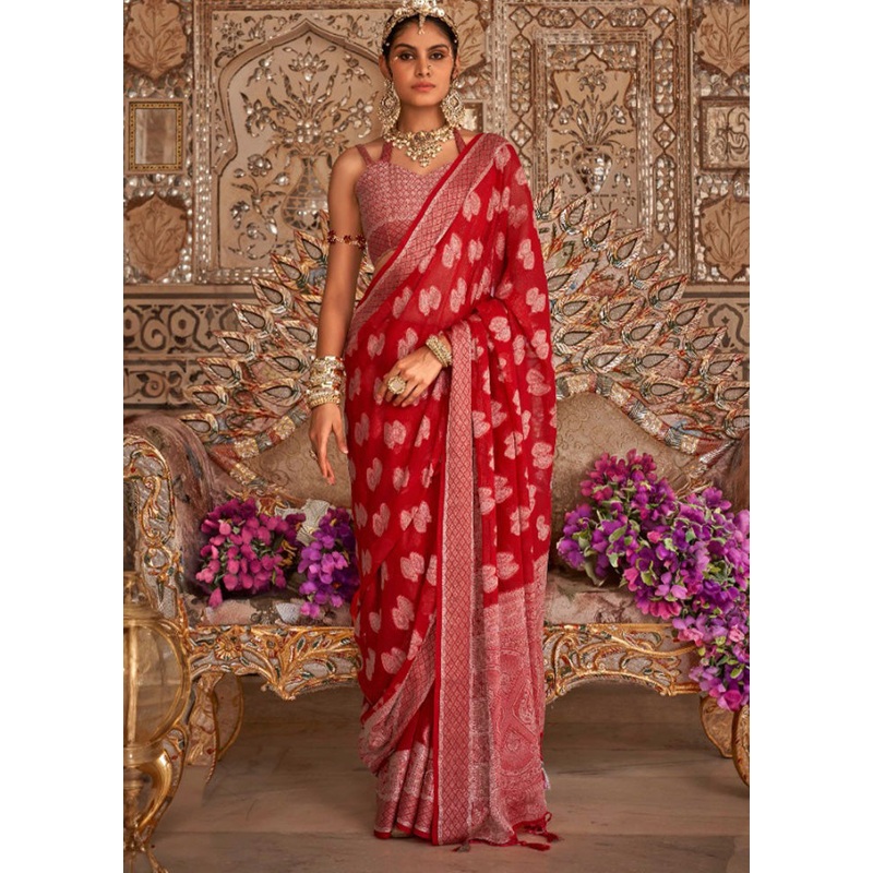 Maroon Georgette Saree With Blouse Piece - JD986597830