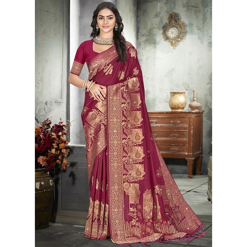 Maroon Spun Silk Saree With Blouse Piece - JD986597886