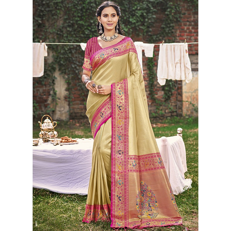 Mehendi Spun Silk Saree With Blouse Piece - JD986597885