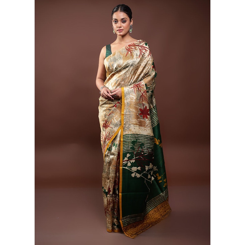 Multicolor Printed Pure Silk Saree Without Blouse Piece - JD986597913