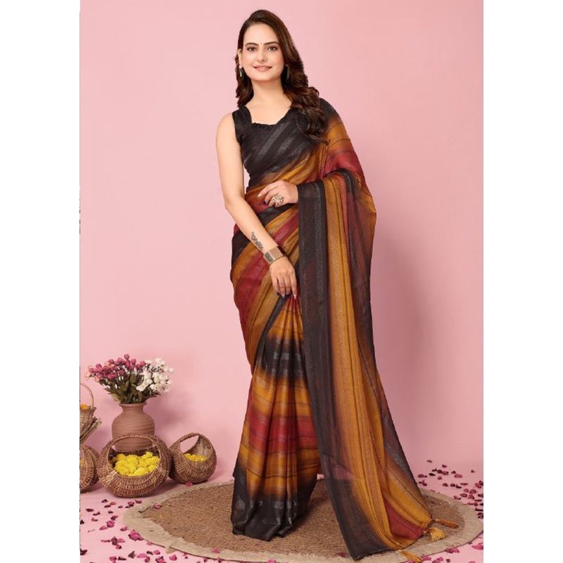 Multicolor Spun Silk Saree With Blouse Piece - JD986597781