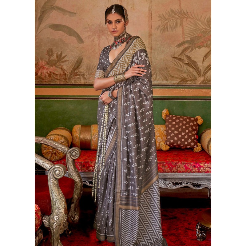 Multicolor Spun Silk Saree With Blouse Piece - JD986597799