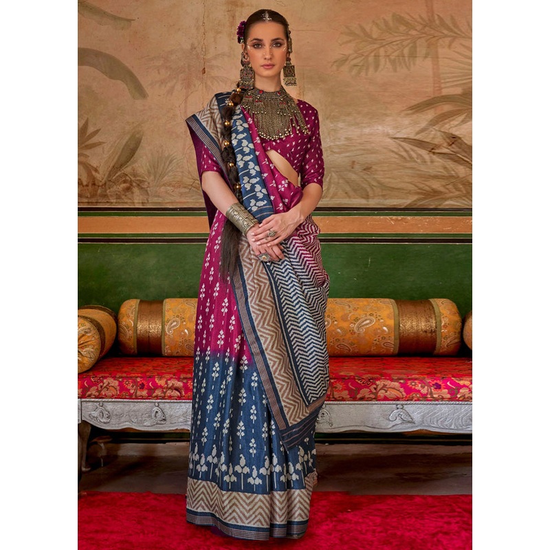 Multicolor Spun Silk Saree With Blouse Piece - JD986597804