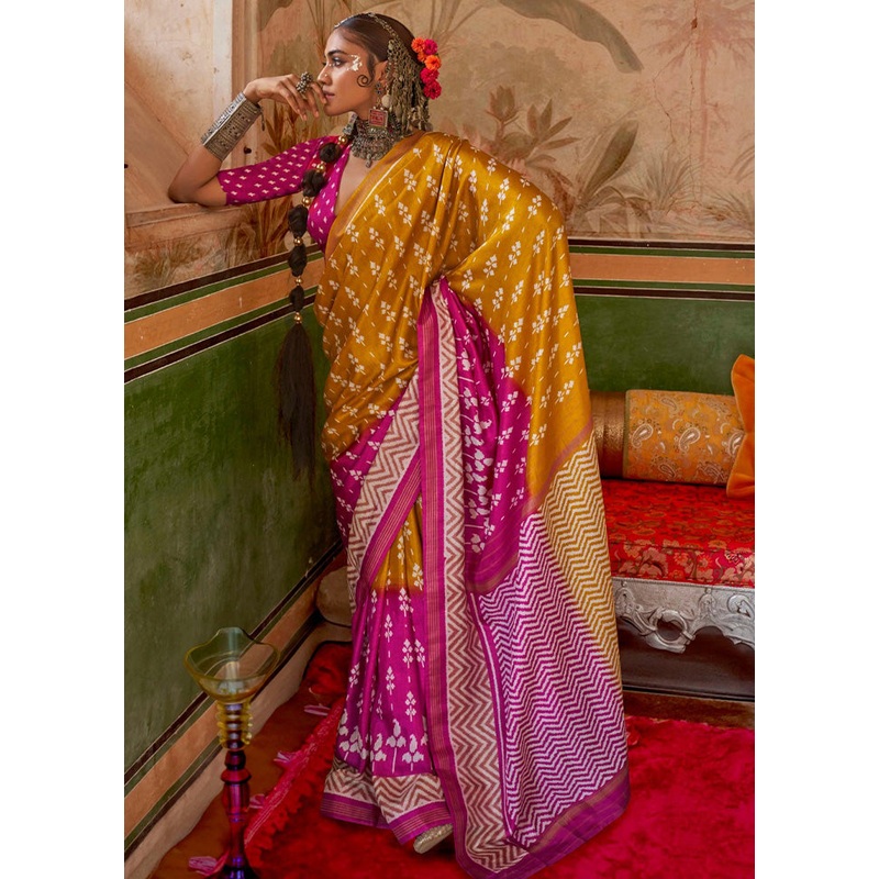 Multicolor Spun Silk Saree With Blouse Piece - JD986597805