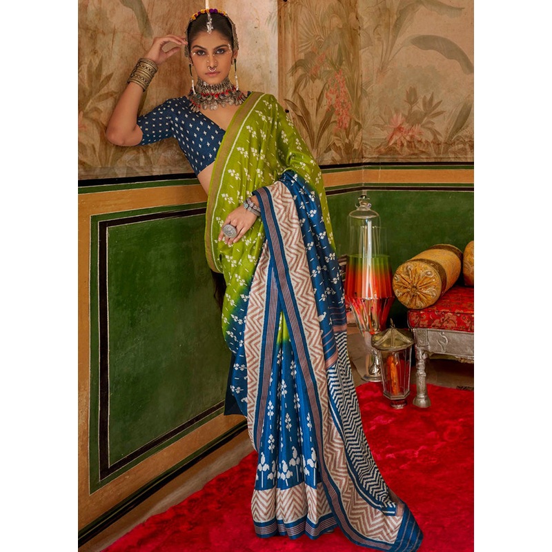Multicolor Spun Silk Saree With Blouse Piece - JD986597806