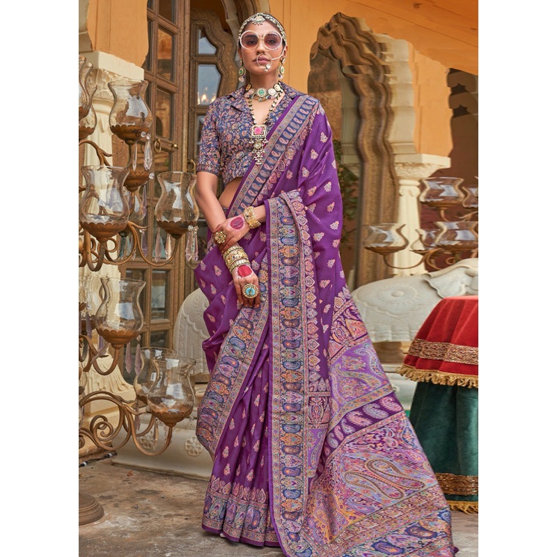 Multicolor Spun Silk Saree With Blouse Piece - JD986597807