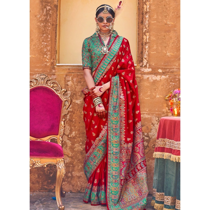 Multicolor Spun Silk Saree With Blouse Piece - JD986597808