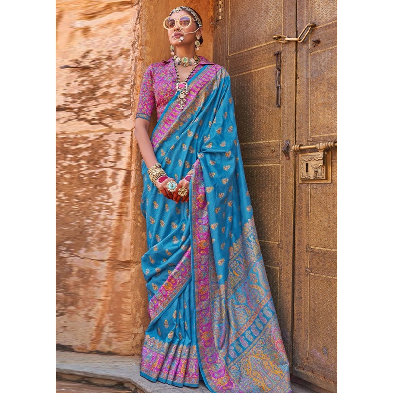 Multicolor Spun Silk Saree With Blouse Piece - JD986597809