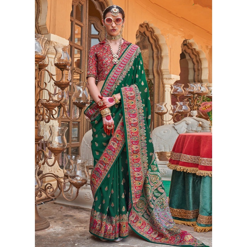 Multicolor Spun Silk Saree With Blouse Piece - JD986597810