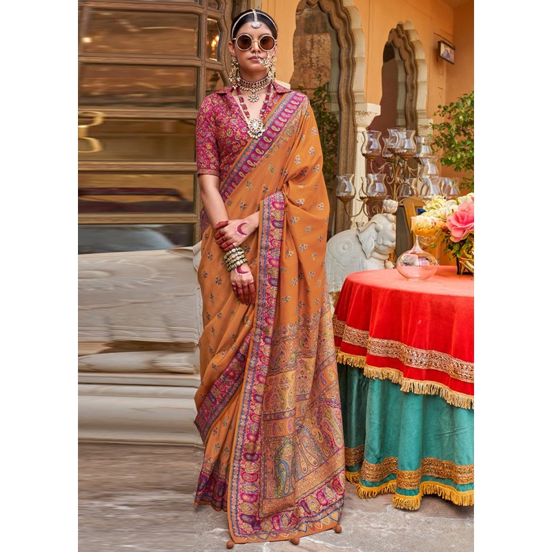 Multicolor Spun Silk Saree With Blouse Piece - JD986597811