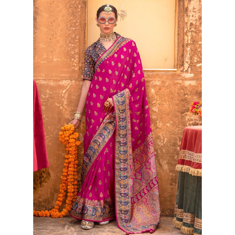 Multicolor Spun Silk Saree With Blouse Piece - JD986597812