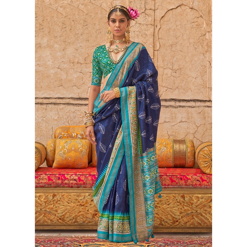 Multicolor Spun Silk Saree With Blouse Piece - JD986597814