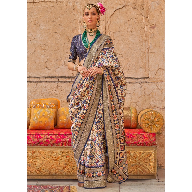 Multicolor Spun Silk Saree With Blouse Piece - JD986597817