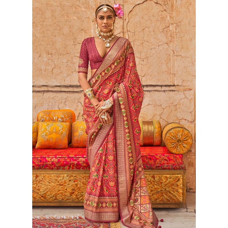 Multicolor Spun Silk Saree With Blouse Piece - JD986597818