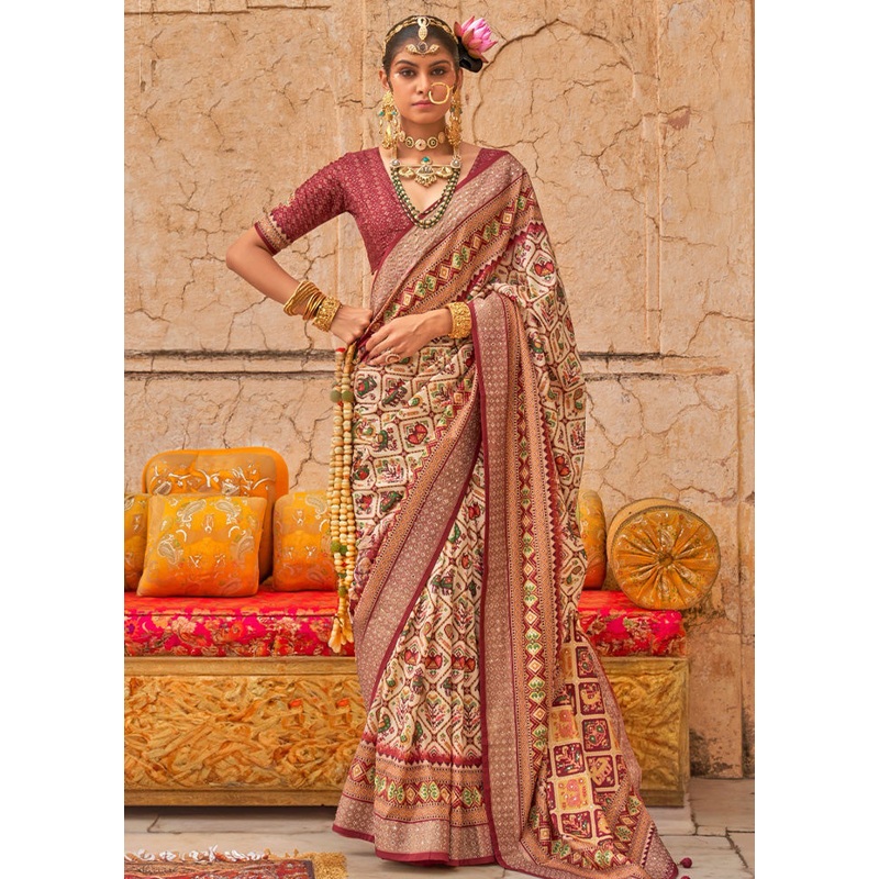 Multicolor Spun Silk Saree With Blouse Piece - JD986597819