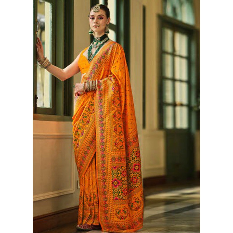 Mustard Banarasi Silk Saree With Blouse Piece - JD986597762
