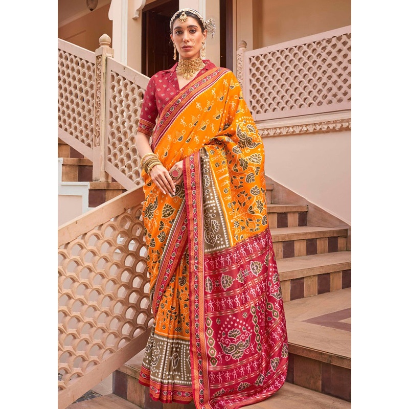 Mustard Spun Silk Saree With Blouse Piece - JD986597760