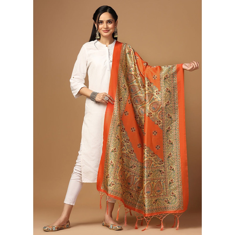 Orange Art Silk Dupatta - JD986597937