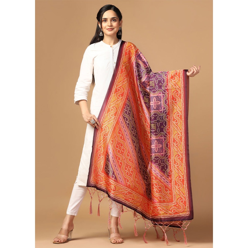 Orange Art Silk Dupatta - JD986597939