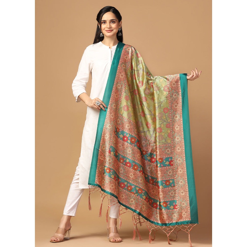 Parrot Green Art Silk Dupatta - JD986597936