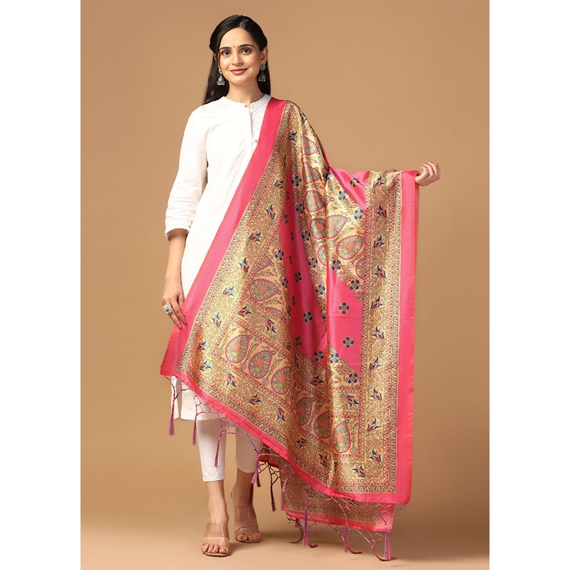 Pink Art Silk Dupatta - JD986597935