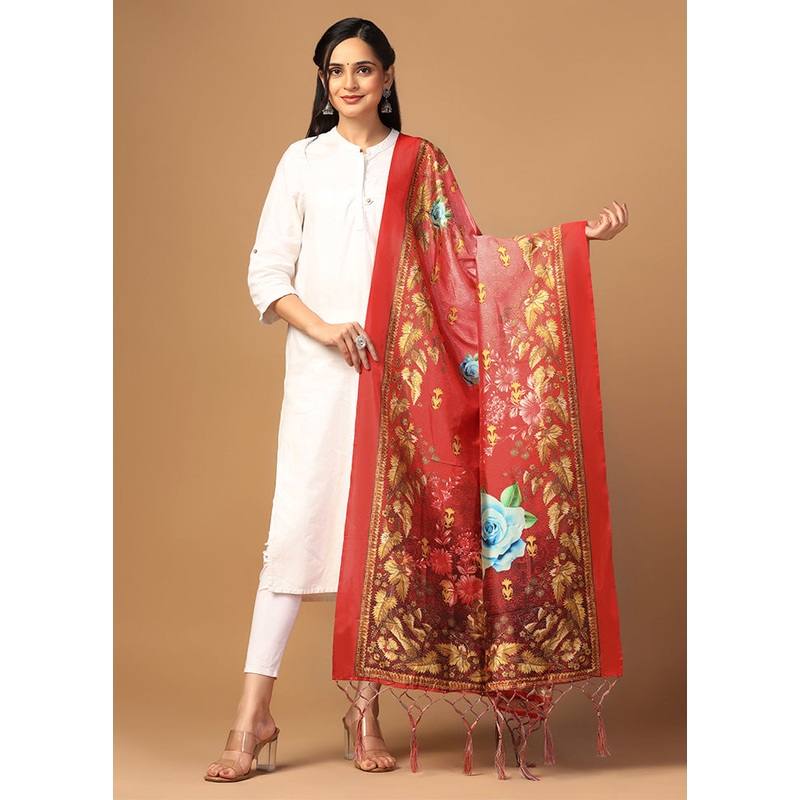 Red Art Silk Dupatta - JD986597930