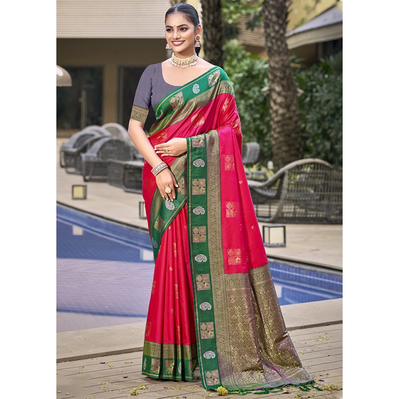 Red Spun Silk Saree With Blouse Piece - JD986597877