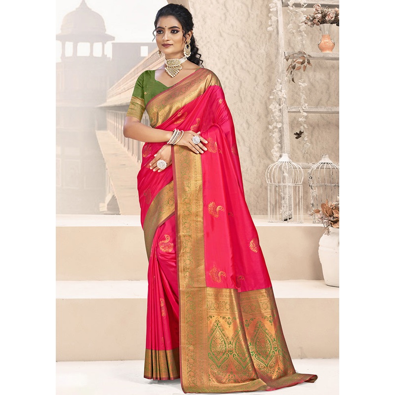 Red Spun Silk Saree With Blouse Piece - JD986597878