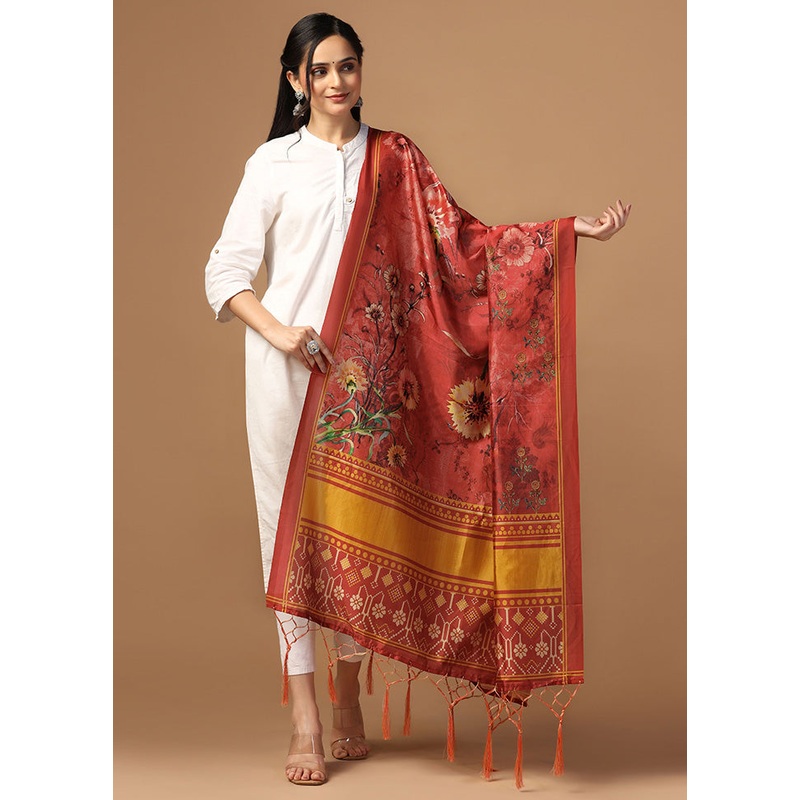 Rust Art Silk Dupatta - JD986597929