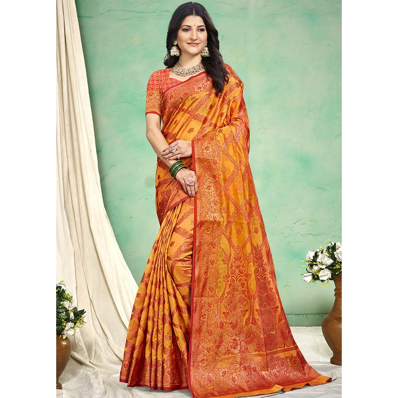 Yellow Spun Silk Saree With Blouse Piece - JD986597874