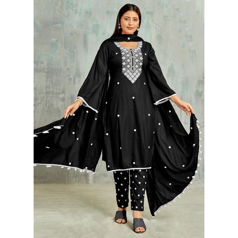3 Pc Black Unstitched Cotton Suit Set - JD986597502