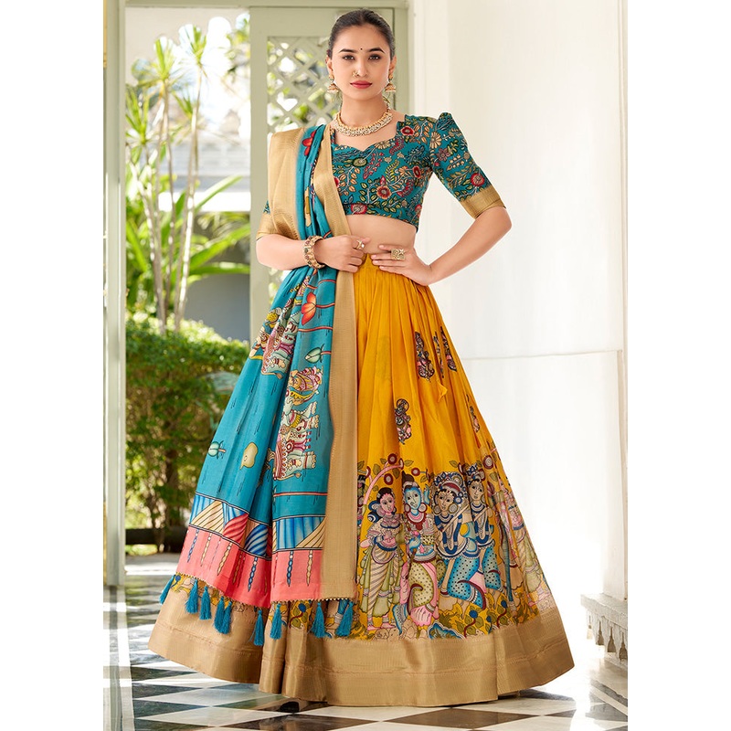 3 Pc Multicolor Silk Semi Stitched Lehenga Set - JD986597486
