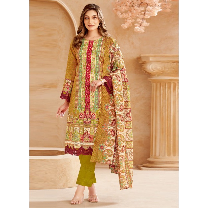 3 Pc Multicolor Unstitched Cotton Suit Set - JD986597492