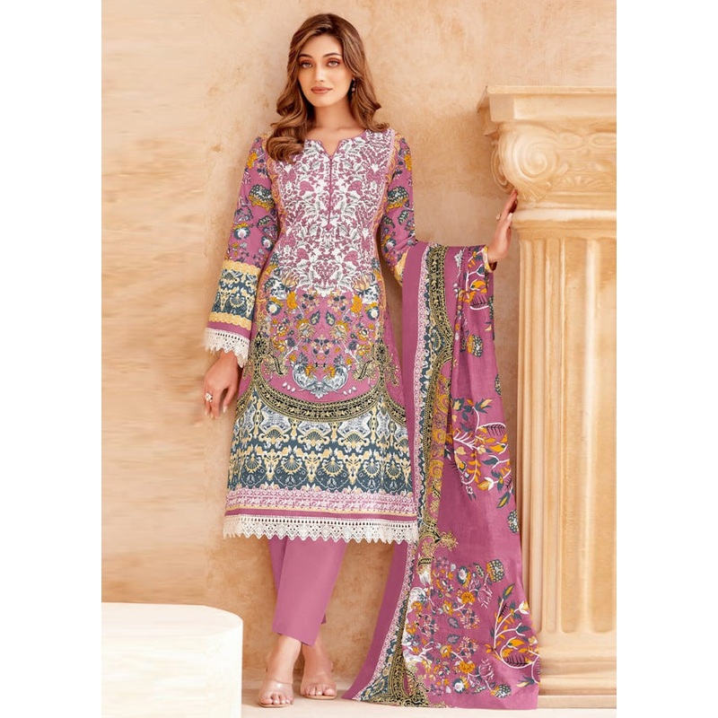 3 Pc Multicolor Unstitched Cotton Suit Set - JD986597494
