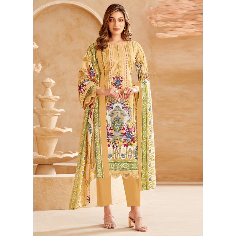 3 Pc Multicolor Unstitched Cotton Suit Set - JD986597495