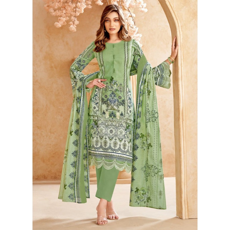 3 Pc Multicolor Unstitched Cotton Suit Set - JD986597498