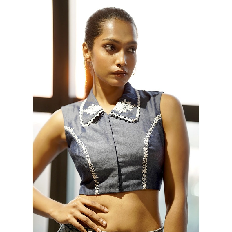 Blue Denim Designer Blouse - JD986597658