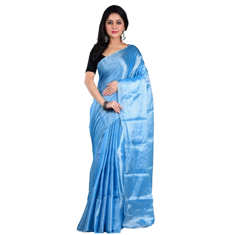 Blue Spun Silk Saree With Blouse Piece - JD986597640