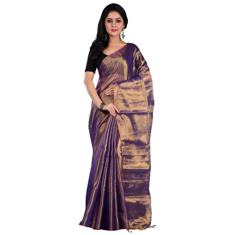 Gold Spun Silk Saree With Blouse Piece - JD986597635