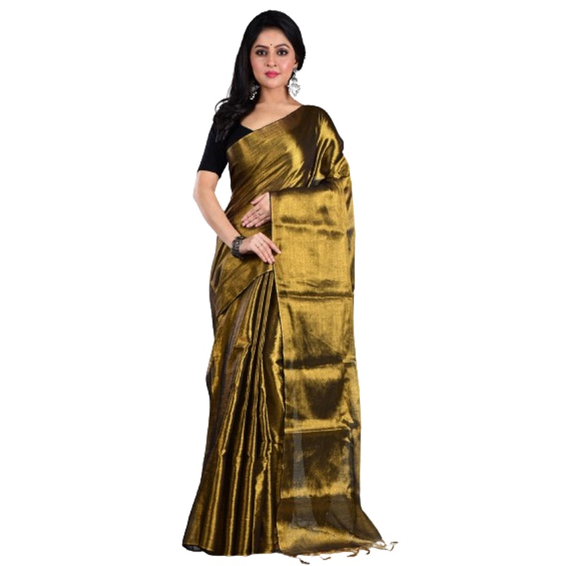 Gold Spun Silk Saree With Blouse Piece - JD986597636