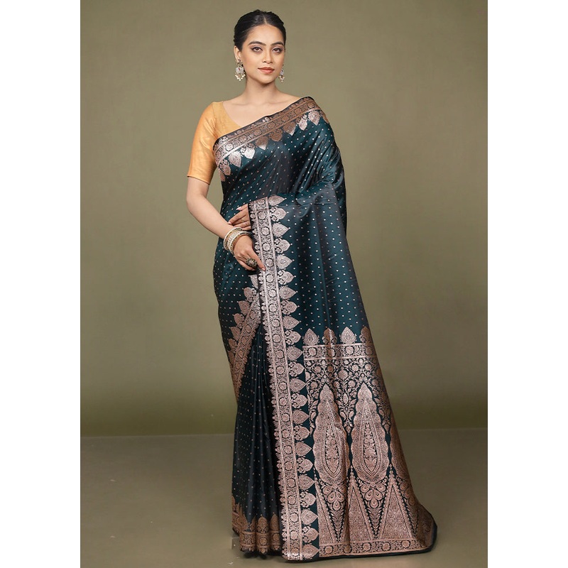 Green Banarasi Silk Saree With Blouse Piece - JD986597735