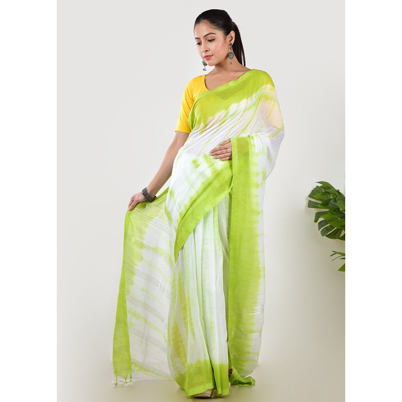 Green Cotton Saree With Blouse Piece - JD986597633