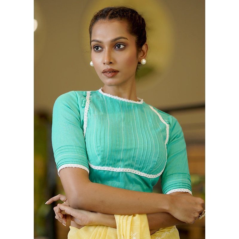Green Cotton Silk Designer Blouse - JD986597656