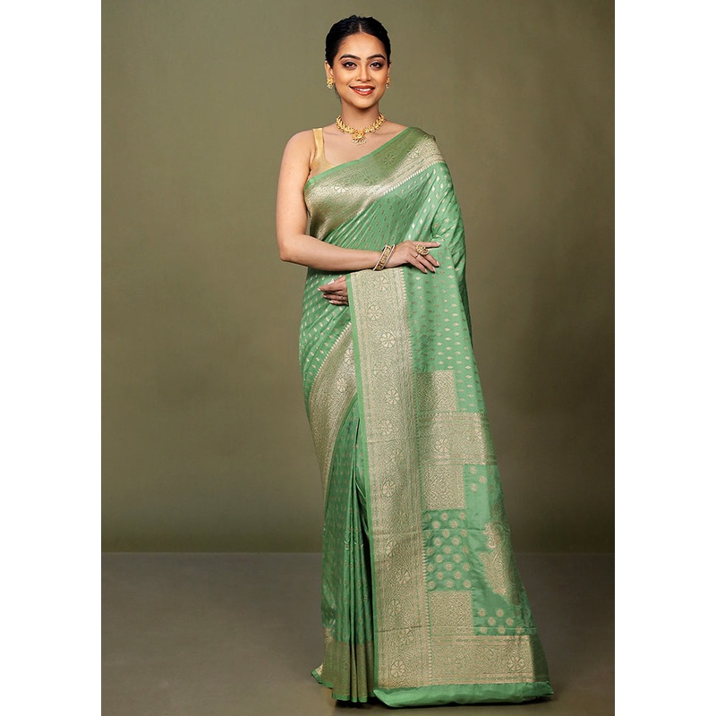 Green Dupion Silk Saree With Blouse Piece - JD986597732