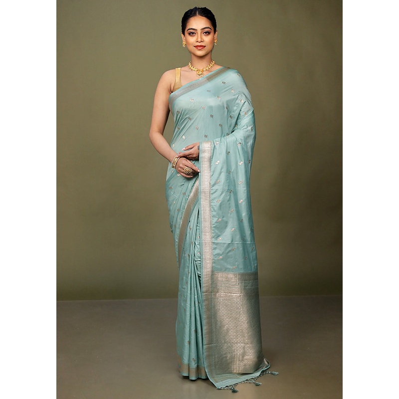 Green Dupion Silk Saree With Blouse Piece - JD986597733