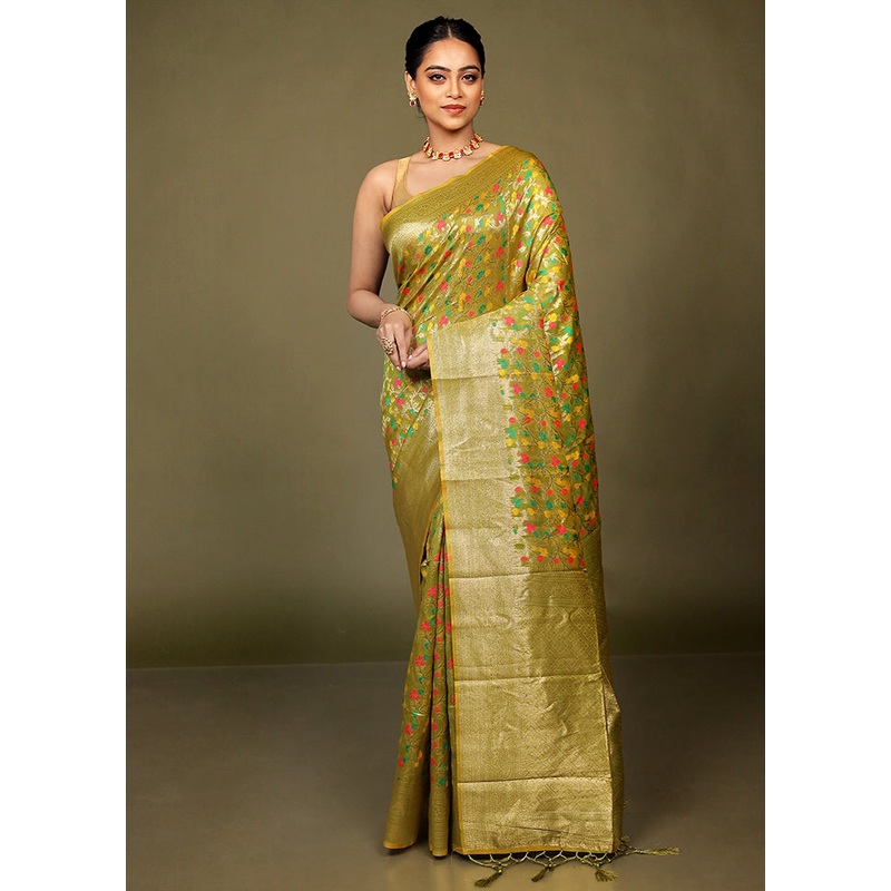 Green Kora Silk Saree With Blouse Piece - JD986597724