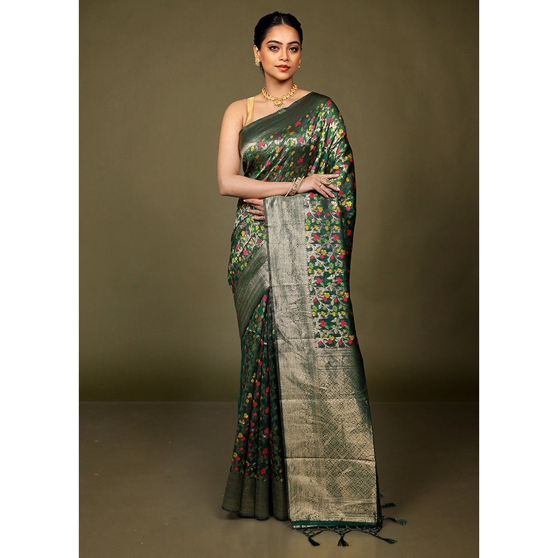Green Kora Silk Saree With Blouse Piece - JD986597725